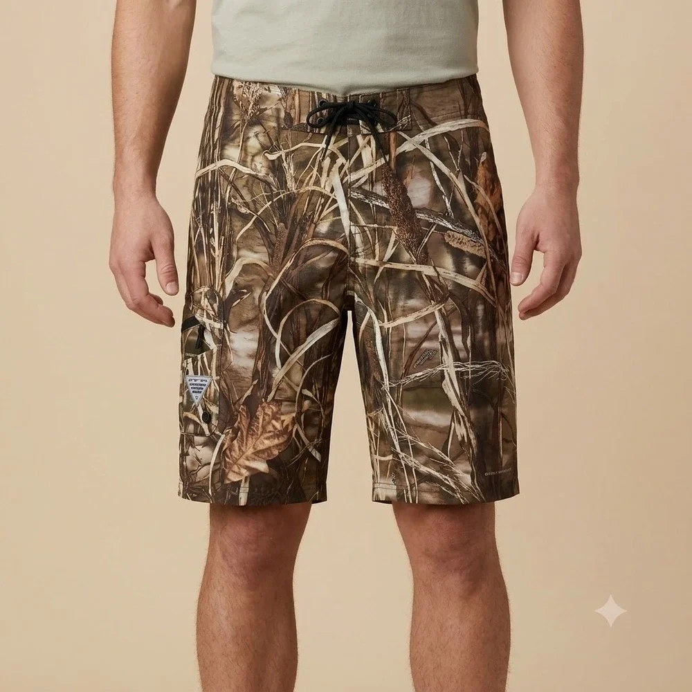 Columbia PFG Fishing Shorts Men's 32 RealTree Camo Omni-Shield Performance Cargo